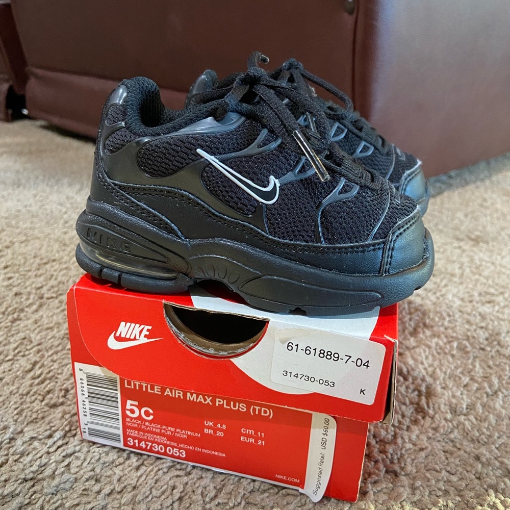 Nike Little Air Max Plus Black Pure Platinum (TD) Size 5C 314730-053 Toddler